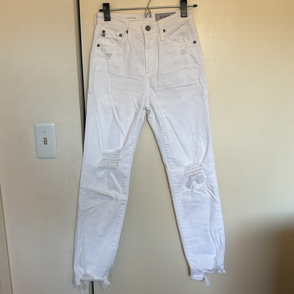 AG White High Waisted Tapered Leg Jeans - Picture 3 of 8